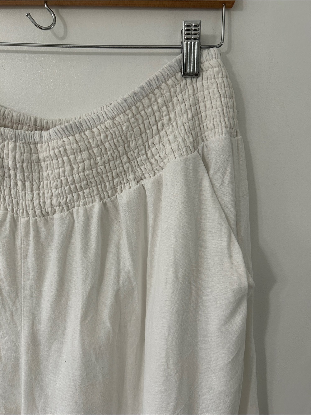 Cynthia Rowley Pants Linen 2X White Wide Leg Elastic Waist Floral Embroidered - Picture 3 of 14